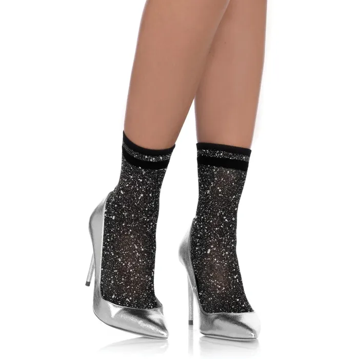 Leg Avenue Anal | Lurex Anklets - Black/ Silver