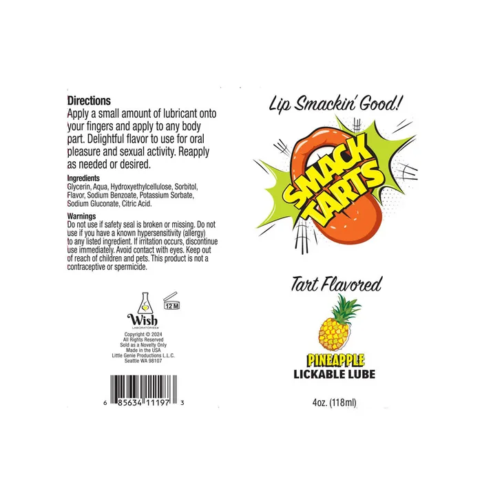 Lubricants | Smack Tarts - Sour Pineapple - Sour Pineapple Flavoured Lubricant - 120 ml Tube - Little Genie Lubricants | Smack Tarts - Sour Pineapple - Sour Pineapple Flavoured Lubricant - 120 ml Tube - Little Genie