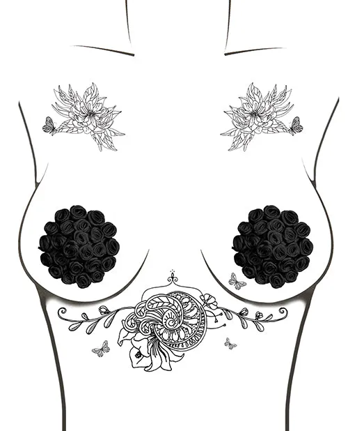 Neva Nude Burlesque Nightfall Roses Reusable Silicone Pasties Black OS Neva Nude Anal