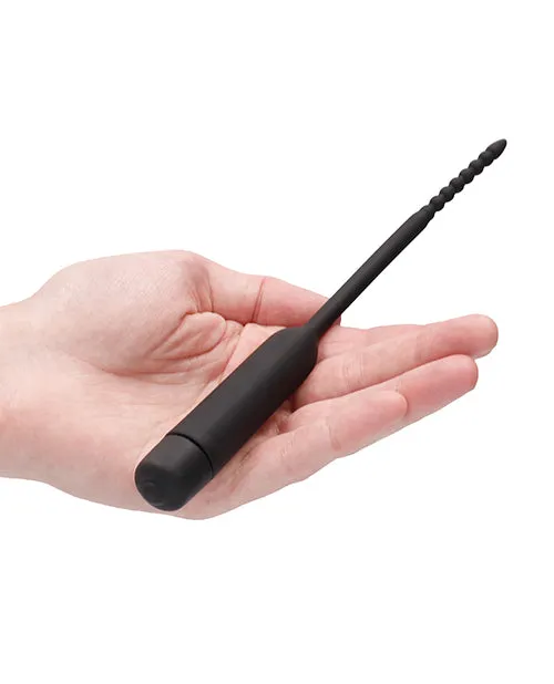 Shots America LLC Anal Shots Ouch Urethral Sounding Silicone Vibrating Bullet Plug wBeaded Tip Black