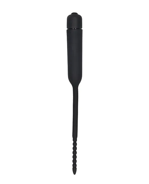 Shots America LLC Anal Shots Ouch Urethral Sounding Silicone Vibrating Bullet Plug wBeaded Tip Black