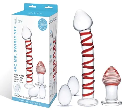 4PC MR Swirly Set with Glass Kegal Balls Butt Plug Glas Anal