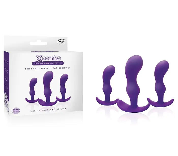 Anal X Combo 3pc Purple Silicone Butt Plug Set EXCELLENT POWER