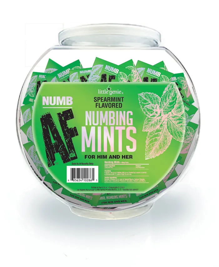 Numb Af Spearmint Flavored Numbing Mints Display 100 Pcs Little Genie Vibrators Numb Af Spearmint Flavored Numbing Mints Display 100 Pcs Little Genie Vibrators